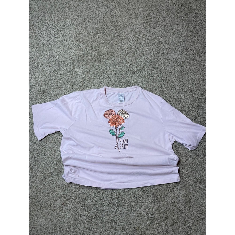 Disney Parks Plant Lady Embroidered Floral T-Shirt Pink Limited Edition Large